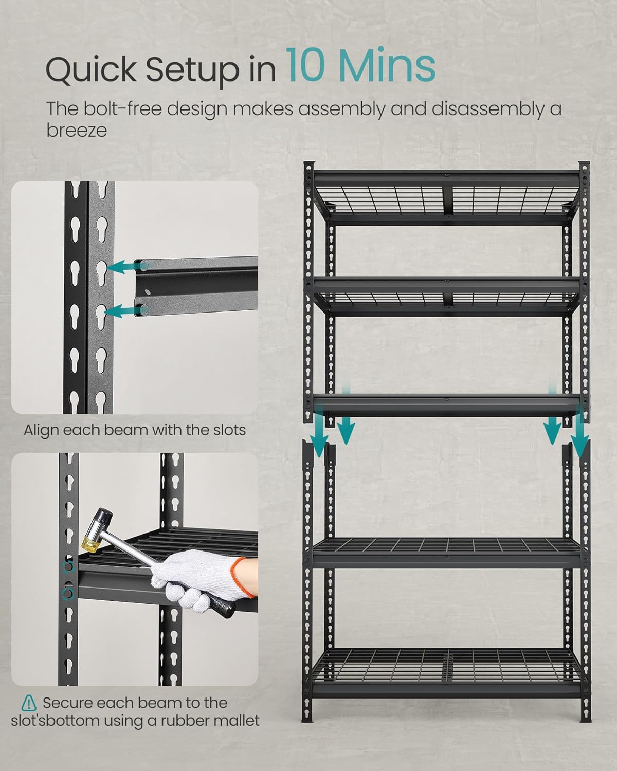 SONGMICS 5-Tier Storage Shelves, Heavy-Duty Garage Shelving, Adjustable Shelving Unit, Steel Shelf, Boltless Assembly, for Garage, Shed, 2,250 lb Load, 18 x 36 x 72 Inches, Ink Black UGLR453B01