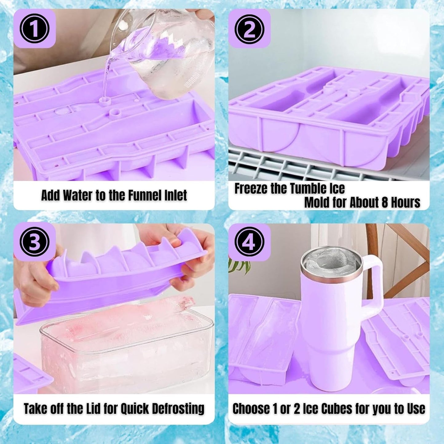Ice Cube Tray for Tumbler, 1 Pcs Silicone Hollow Cylinder Ice Mold for Freezer, Ice Drink, Juice, Cocktail, Compatible with 40Oz Tumbler (PURPLE)