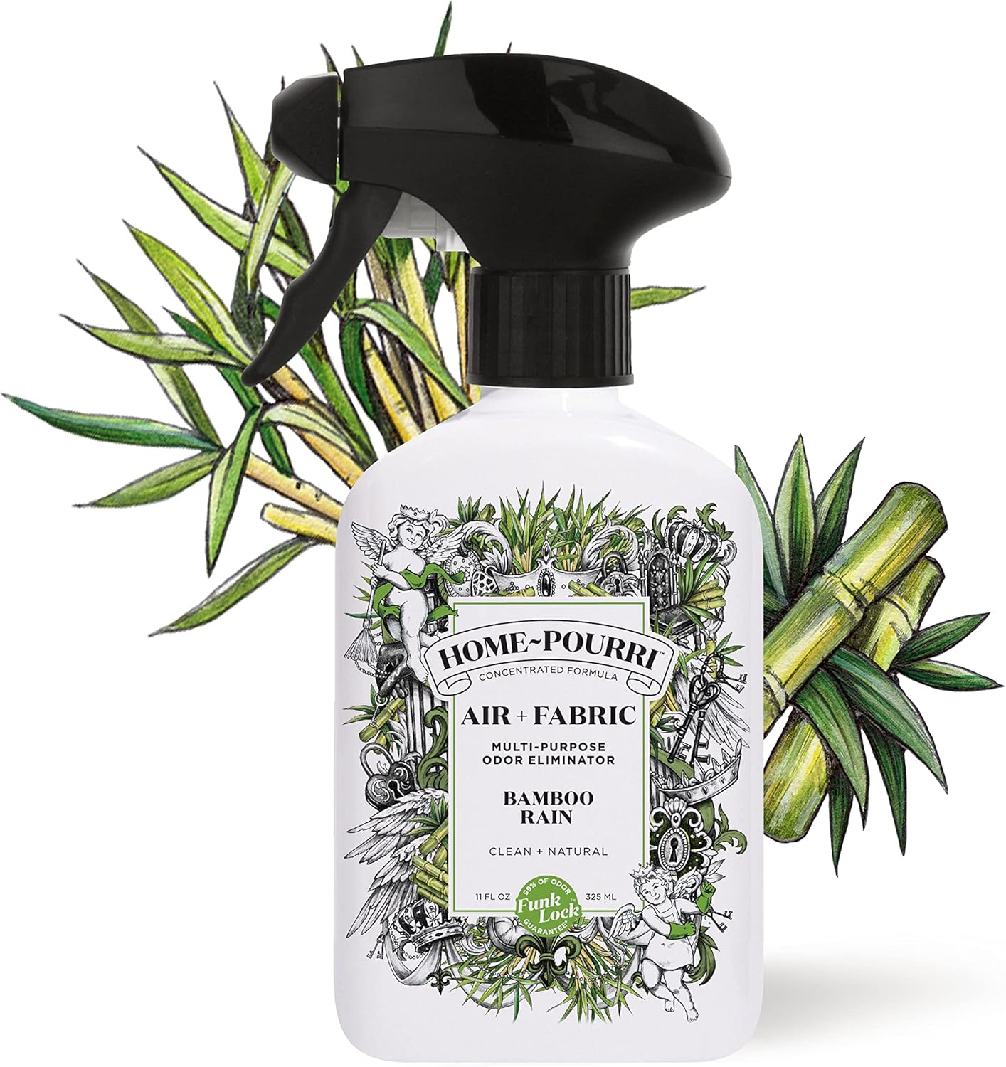 Home-Pourri Air + Fabric Multi-Purpose Odor Freshener Spray, Bamboo Rain, 11 Fl Oz - Jasmine, Bamboo and Fresh Grass (Pack of 2)