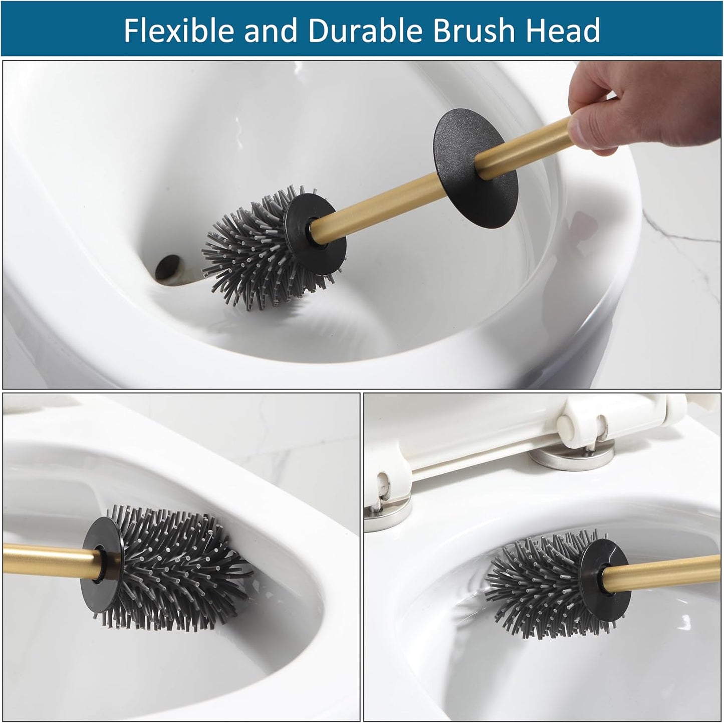 BVL Toilet Brush and Hoder Set Brushed Gold Freestanding for Bathroom