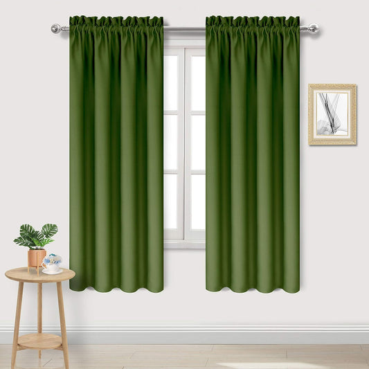 DWCN Olive Green Room Darkening Blackout Curtains - Thermal Insulated Privacy Energy Saving Window Curtain Drapes 38 x 72 inch Length, Set of 2 Bedroom Living Room Curtains