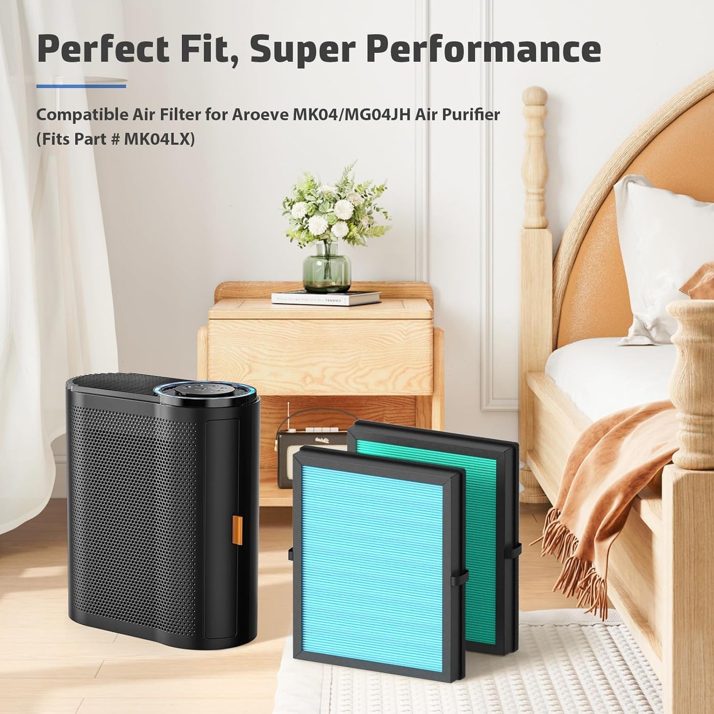 2-Pack MK04 Air Filter Replacement for Aroeve MK04/MG04JH Air Purifier - 4-in-1 H13 True HEPA Filter for Dust, Pet Dander, Smoke, and Pollen (Standard Version)