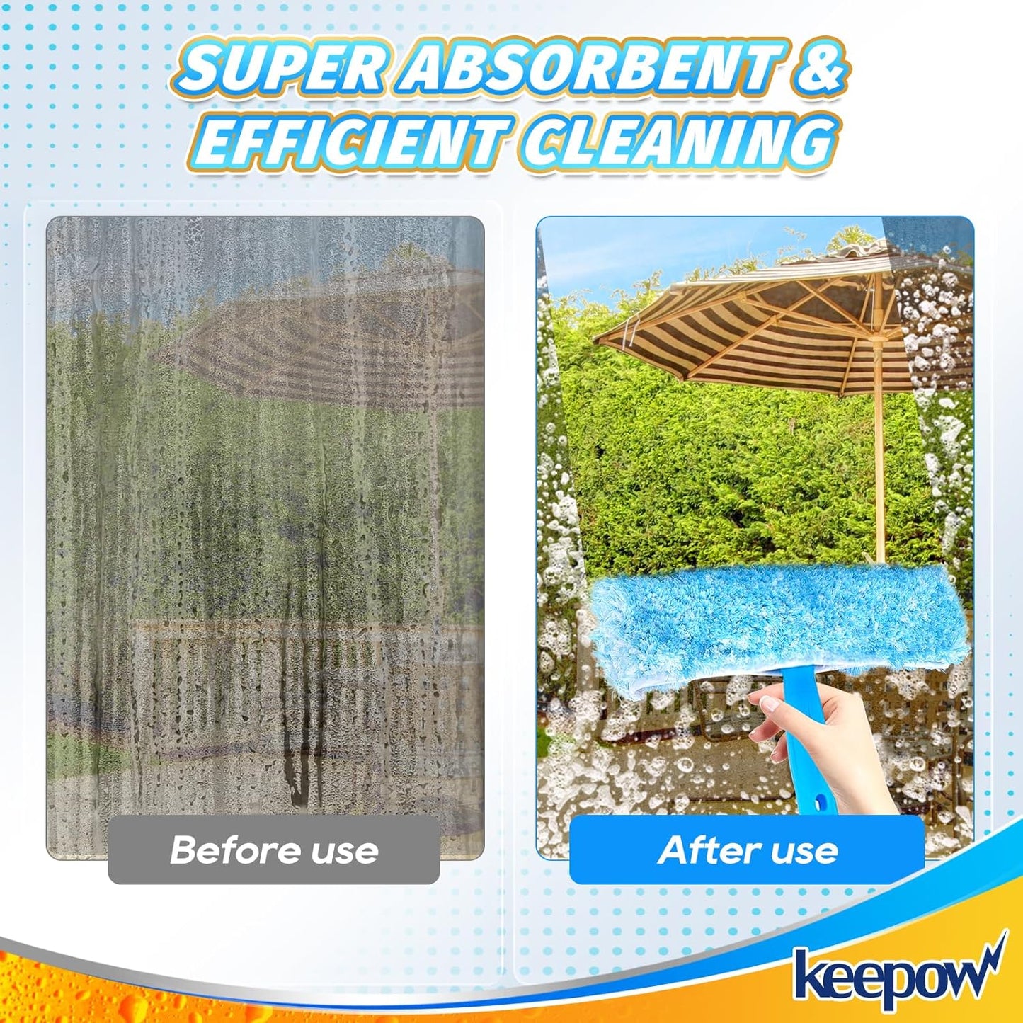 KEEPOW 10" Microfiber Window Scrubber Refill Replacement Compatible with MR.SIGA, Compatible with Ettore Professional Cleaning, Reusable & Washable Window Squeegee for Window Cleaning (3 Pack)