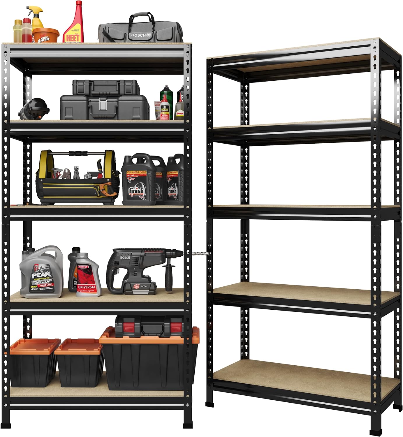 PrimeZone 32"W x 16"D x 63" H Storage Shelves - 2 Pack 5 Tier Adjustable Garage Storage Shelving, Heavy Duty Metal Storage Organizer Utility Rack Shelf Unit for Warehouse Pantry Closet Kitchen, Black