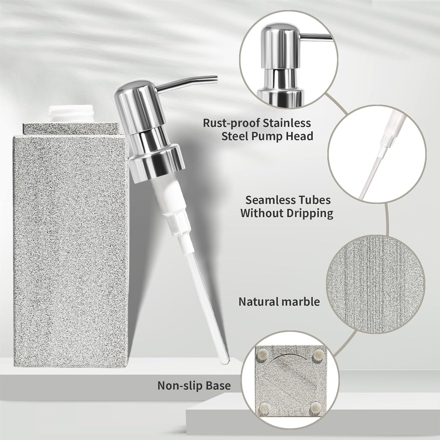 Marble Soap Dispenser for Bathroom, Amaauto Natural Marble Hand Liquid&Lotion Soap Dispenser Pump Bottle for Kitchen Bathroom Countertop Holds Dish Soap Shampoo Laundry Liquid Shower Gel