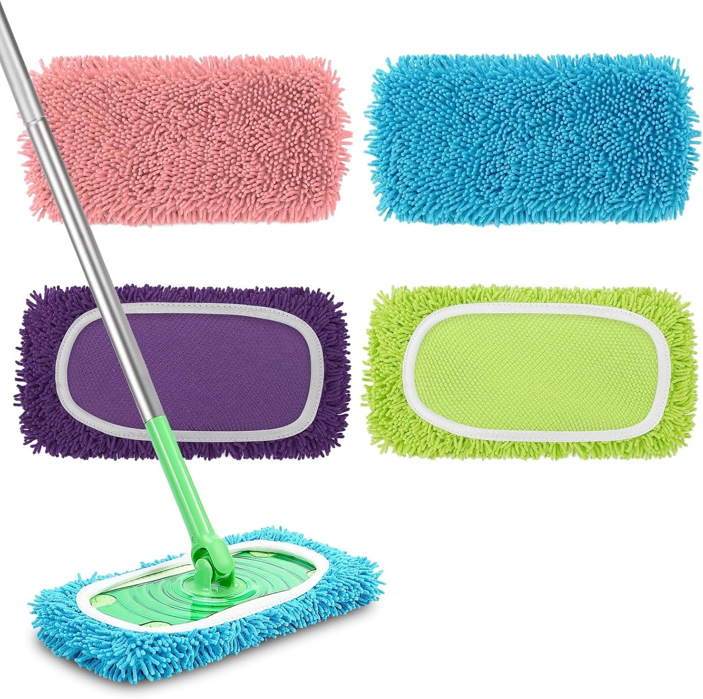 Set of 4 Reusable Microfiber Mop Pads Compatible with Swiffer Sweeper, Dry Sweeping Cloths, Washable Wet Mopping Cloth Refills for Floor Cleaning (Mop is Not Included) (Multicolor 1, 4 Pack)