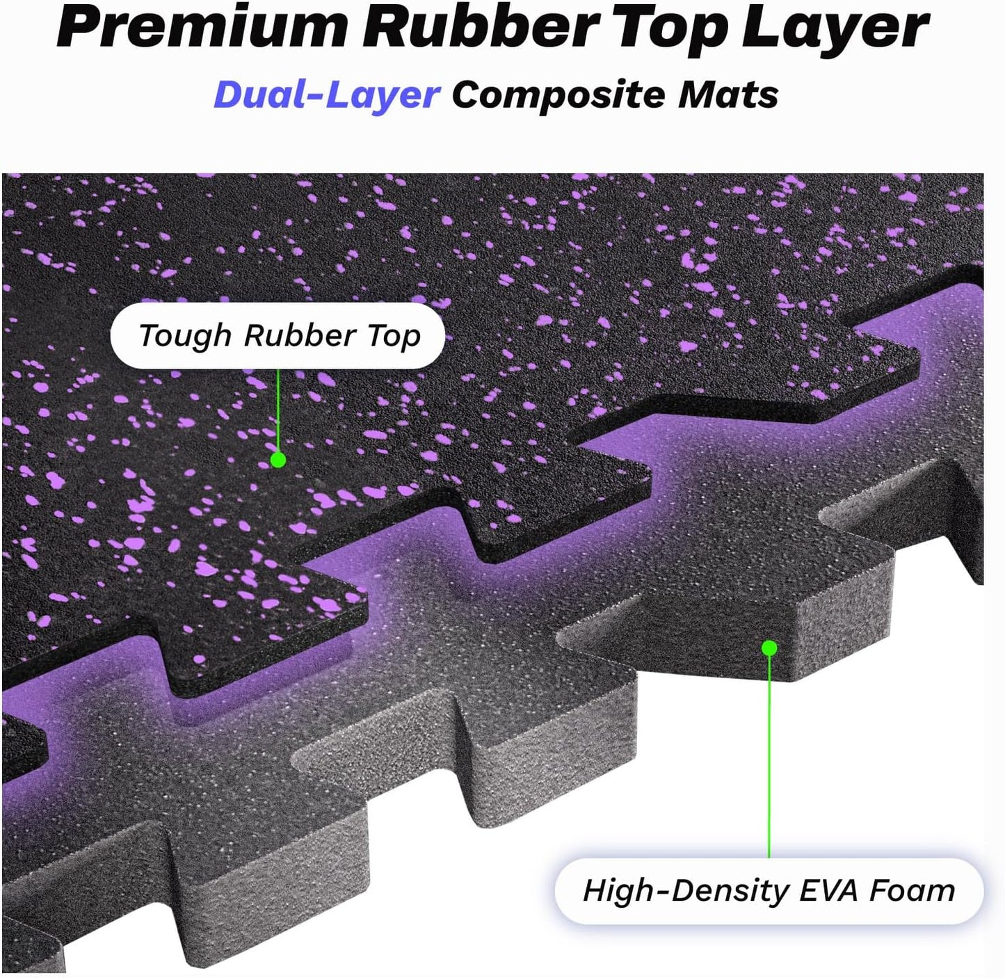 AIRHOP 0.56in Thick 96 Sq Ft Exercise Equipment Mats, 24 Tiles Upgraded Rubber Top with High Density EVA Foam, Large Interlocking Puzzle Gym Flooring for Home Gym, Heavy Weight Workout, 24 x 24in