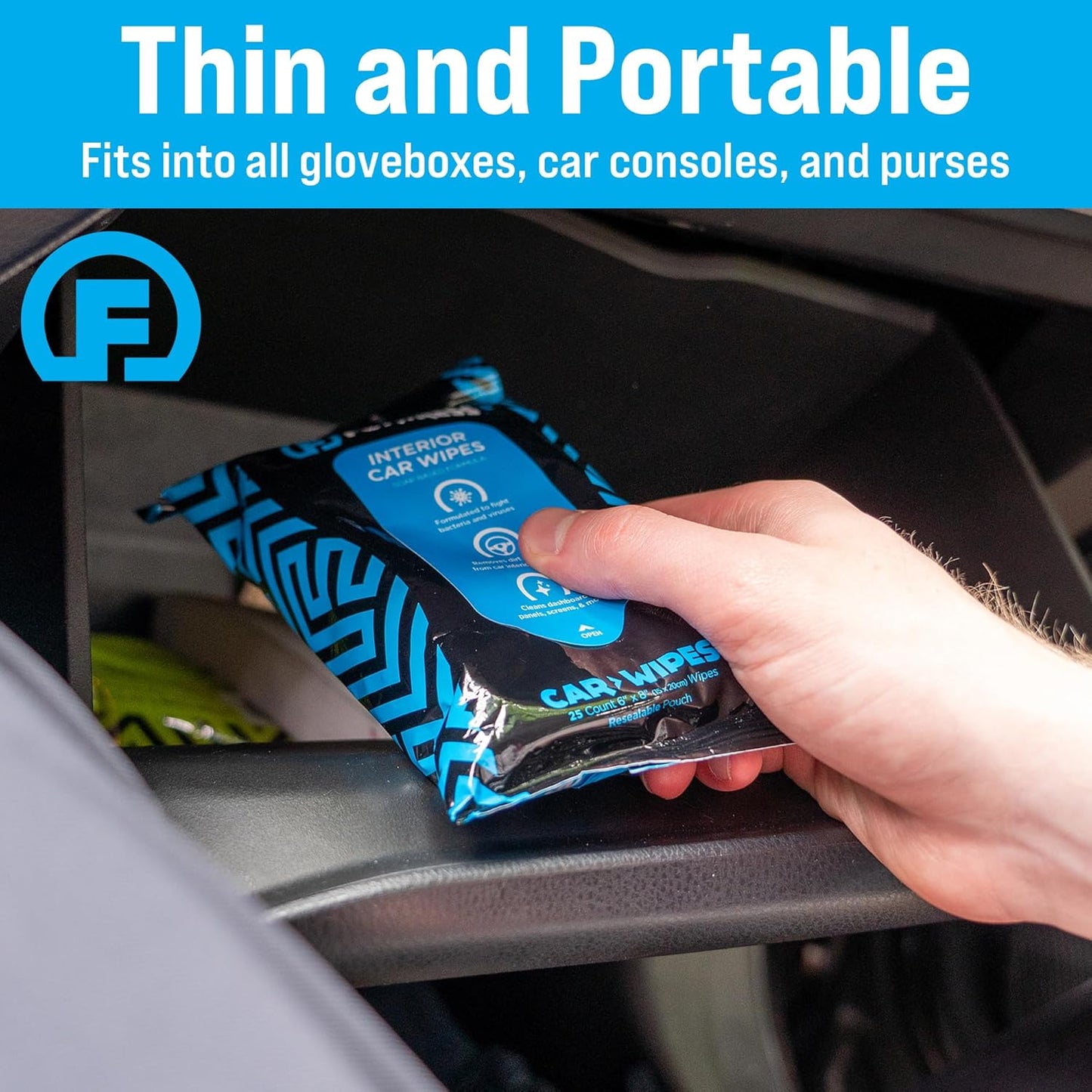 Fortress Car Interior Wipes (25 ct, Pack of 3) for Car Interior Cleaning, Dashboard, Seats, Detailing, and Steering Wheel [Travel Size] Skin-Safe Car Interior Cleaner Supplies