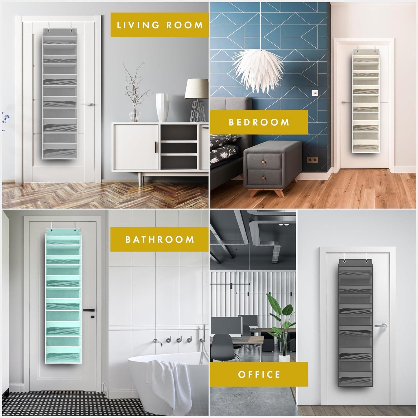 HOMELUX THEORY 2 PC Heavy Duty Over the Door Organizer 55x14x6.7, 6 Large Front & 12 Side Pockets, Hanging Storage Closet Door Organizer for Bedroom, Bathroom and Baby Nursery Storage (Ivory)