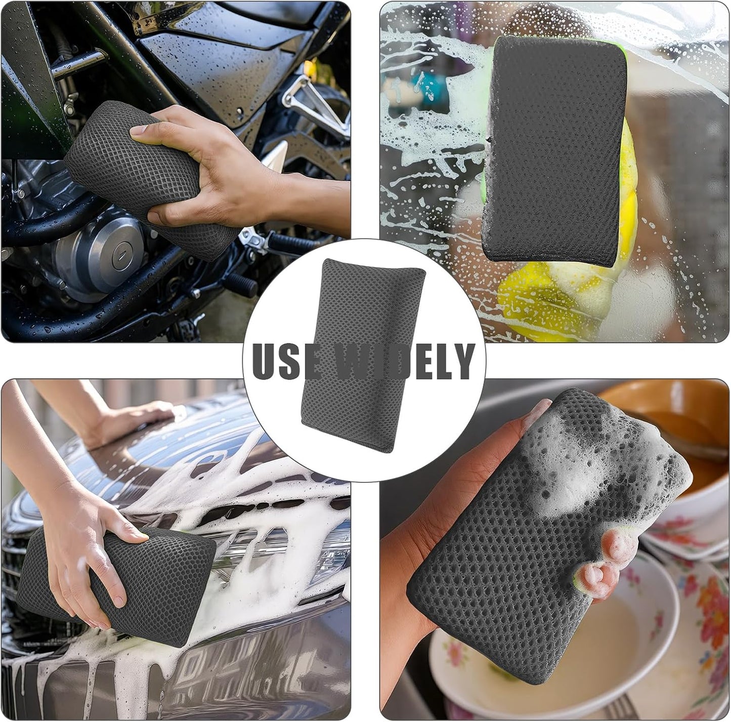 4 PCS Bug Scrubber Sponge Car, Bug Remover Wash Sponge，Car Cleaning Sponge for Bugs, Tar, Grime - Paint-Safe, Reusable Wash Sponges Kit(Gray)