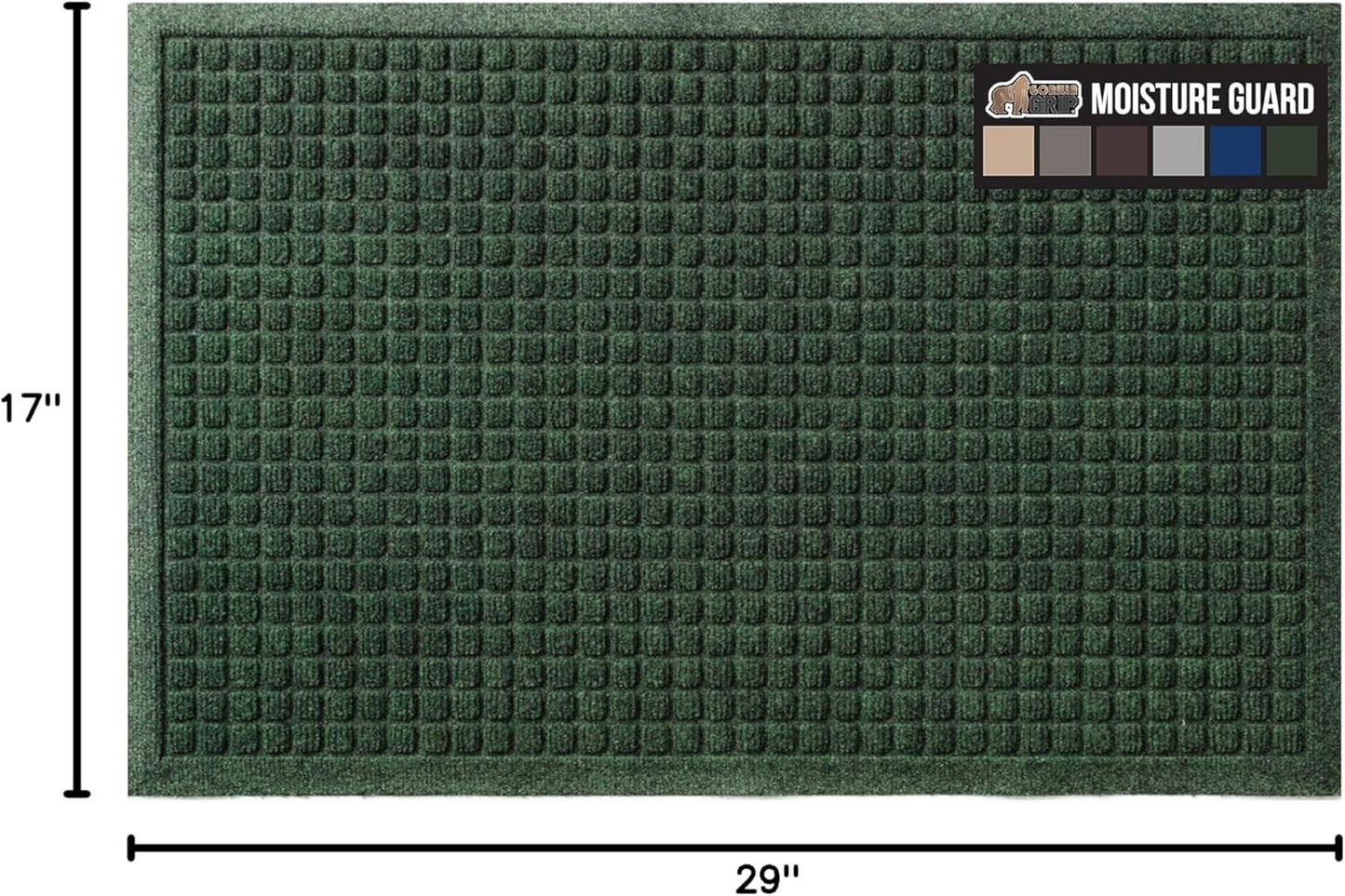 GORILLA GRIP Front Door Mat, Indoor Outdoor Ultra Absorbent HydroAbsorb Doormat, Absorbs Up to 1.7 Cups of Water, Stain and Fade Resistant, Rubber Backing Doormats, Captures Dirt, 29x17 Green