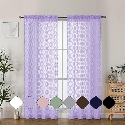 Aiyufeng Light Purple Sheer Curtains 72 Inches Long 2 Panels Set, Elegant Light Filtering Transparent Curtain Draperies for Bedroom Living Room, Classic Clip Wavy Line Door Curtains, 40Wx72L Inch