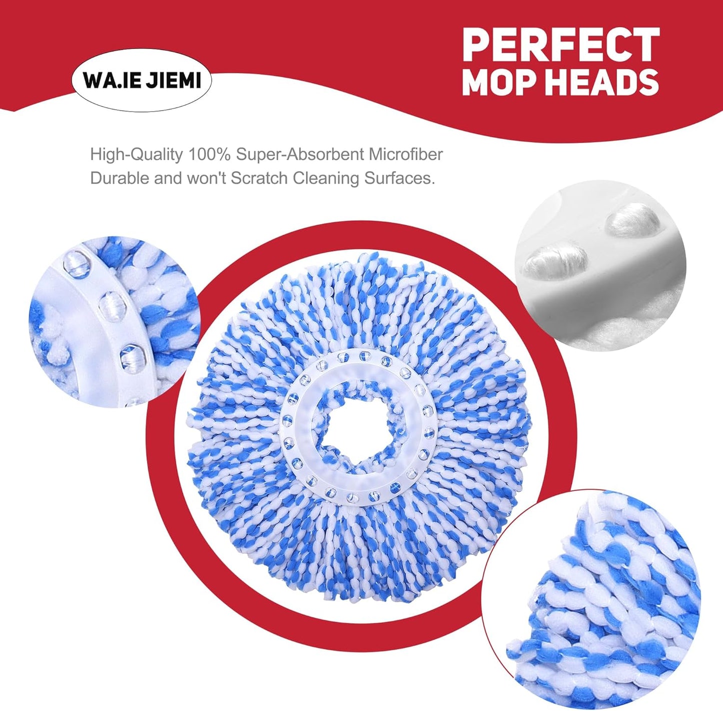 Mop Replacement Heads - 4-Pack Blue Microfiber Replacement Mop Heads Universal for 360°Spin Magic Mopping,Round Shape Standard Size