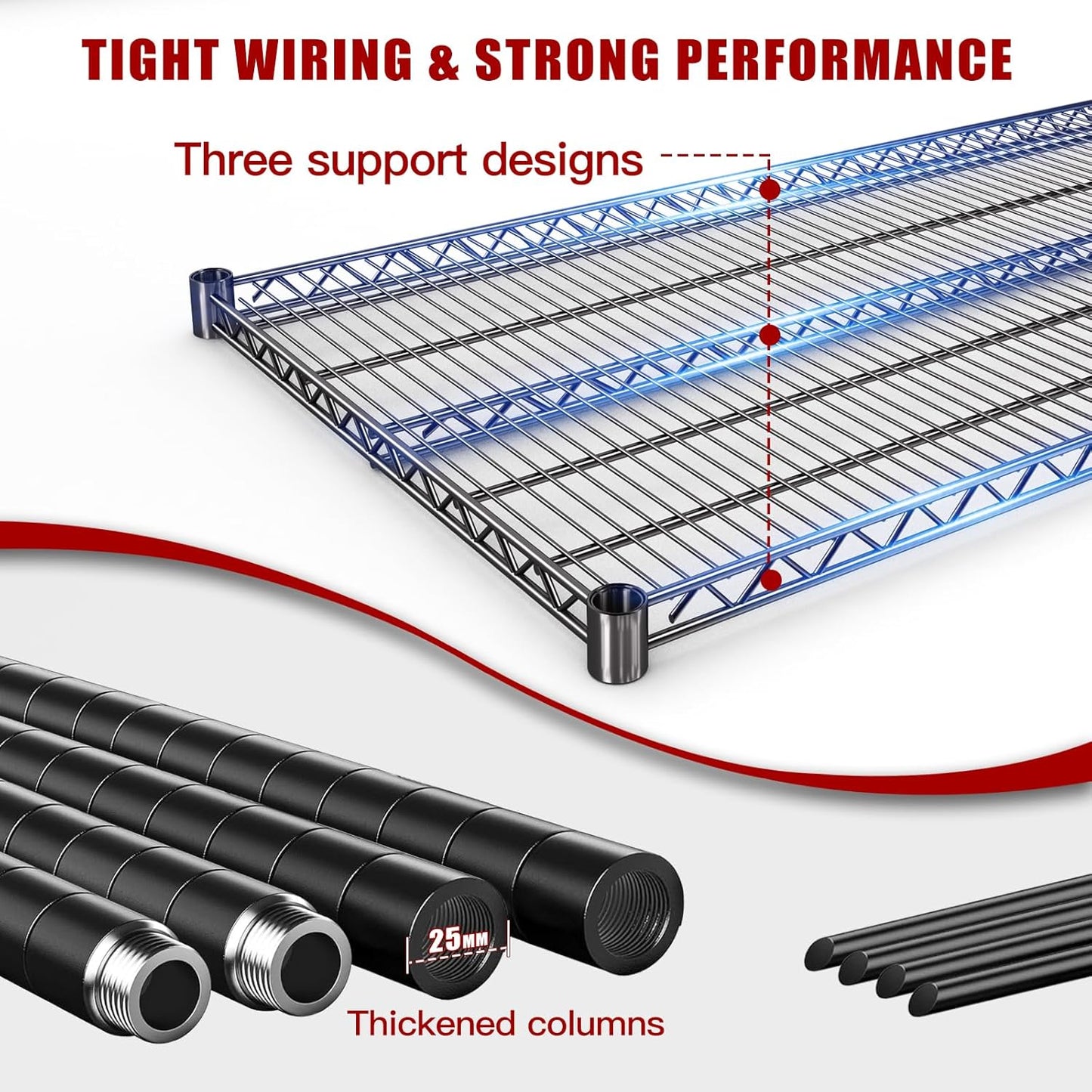 AIRAJ 60” W Storage Shelves Heavy Duty | 5 Tier Wire Shelving | 3500 LBS Metal Shelving | Garage Shelving Units and Storage | Rolling Wire Rack with Wheels | Adjustable Layer Height | 60”W×24”D×72” H