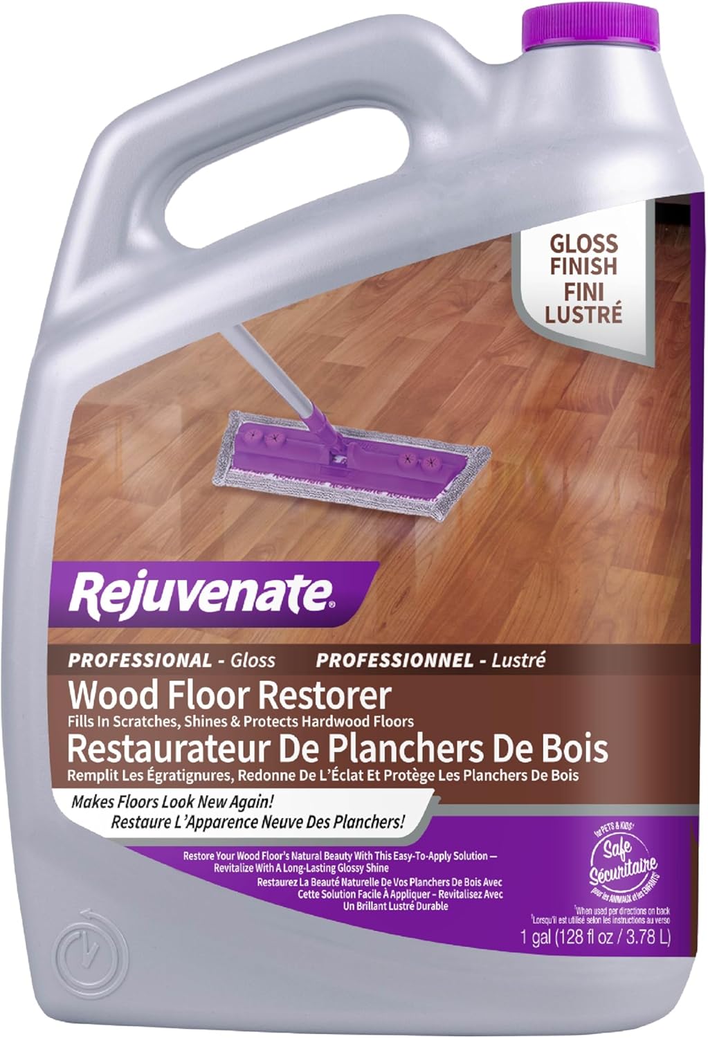 Rejuvenate Professional Wood Floor Restorer Fills Scratches, Shines And Protects Wood Flooring For A High Gloss Shine, 1 Gallon