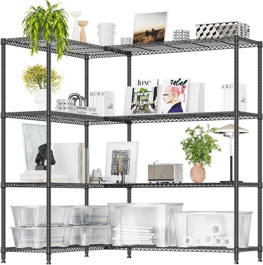 IZEUK 1147 LBS Garage Shelving Wide Storage Shelves Metal Shelves Heavy Duty Adjustable Utility Shelf Rack (Black, 4 Tiers, 15.7" D x 33.5" W x 59.5" H)