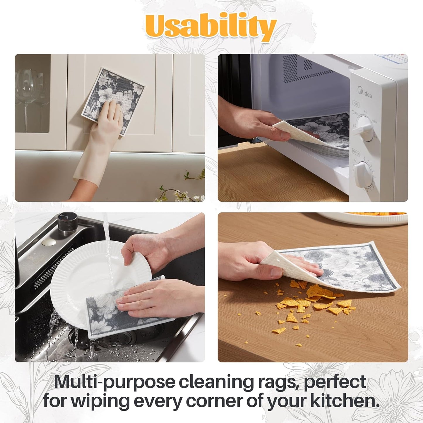 JOYMOOP 12 Pack Decorate Cleaning Cloth (Black White of Decorative Series), Reusable Absorbent Dish Towels, Non-Scratch Washable Rags for Cookware, Kitchen and Household Cleaning - 6.7×7.9 inch