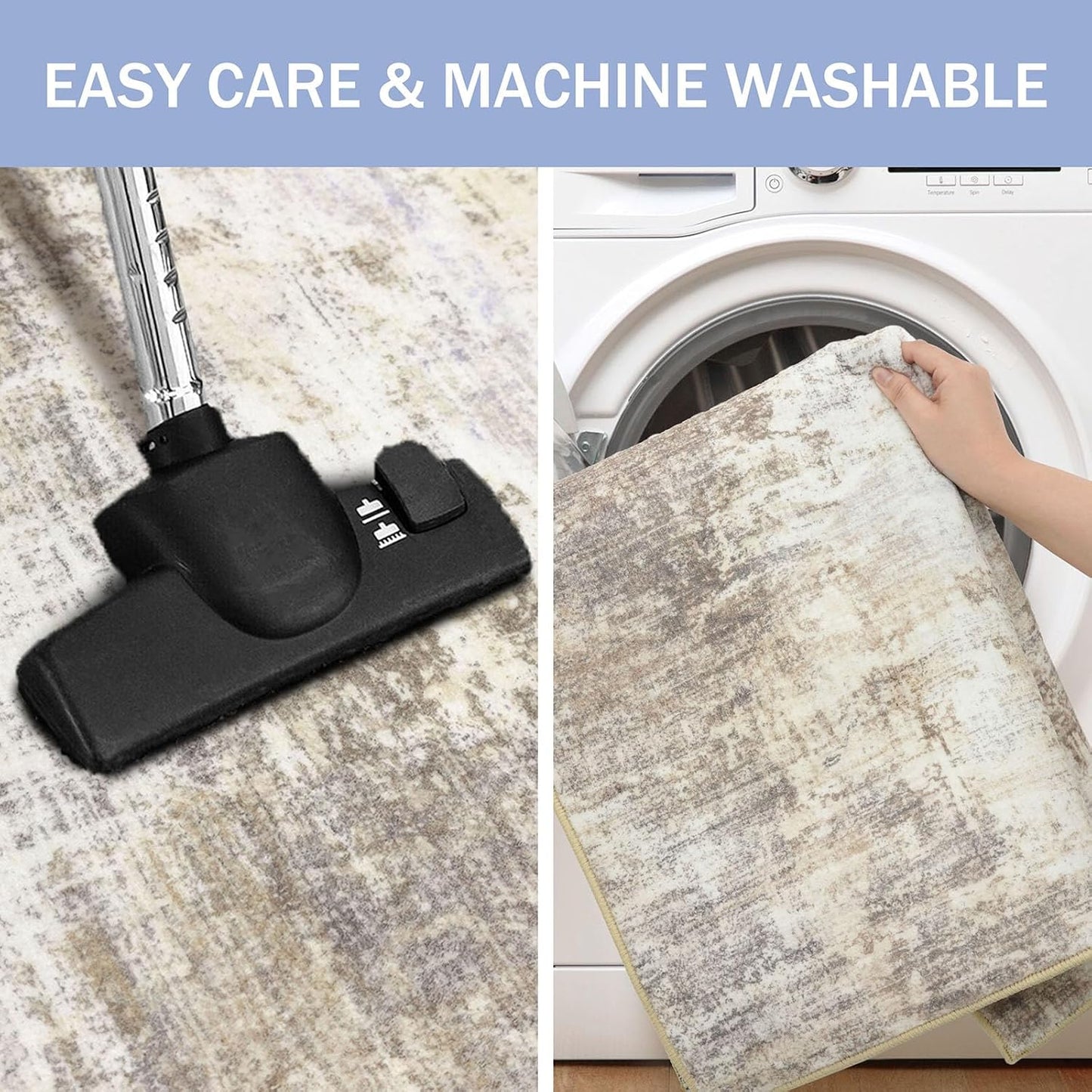 IOHOUZE Abstract Area Rugs 5x7 Ft Washable Rugs for Living Room, Non Slip Dining Room Rug, Printed Faux Wool Rugs for Bedroom, Floor Carpet for Office Nursery Playroom, Beige Brown