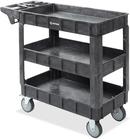 Dryser Utility Cart with Wheels, 40" x 17" Heavy Duty 550 lb. Capacity with Shelves - 3 Tier Rolling Cart with Two 5" Swivel Casters for Warehouse, Garage, Cleaning