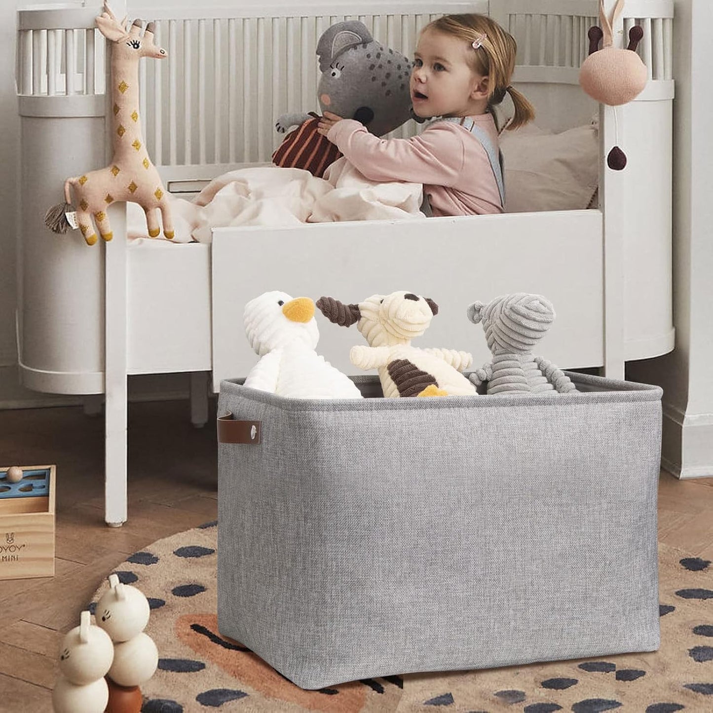 DULLEMELO Storage Baskets Large 16"x12"x12" Tall Rectangular Baskets Fabric Storage Bins for Organizing [1 Pack] Collapsible Linen Shelf Baskets for Clothes, Toys, Closet, Laundry (Grey)