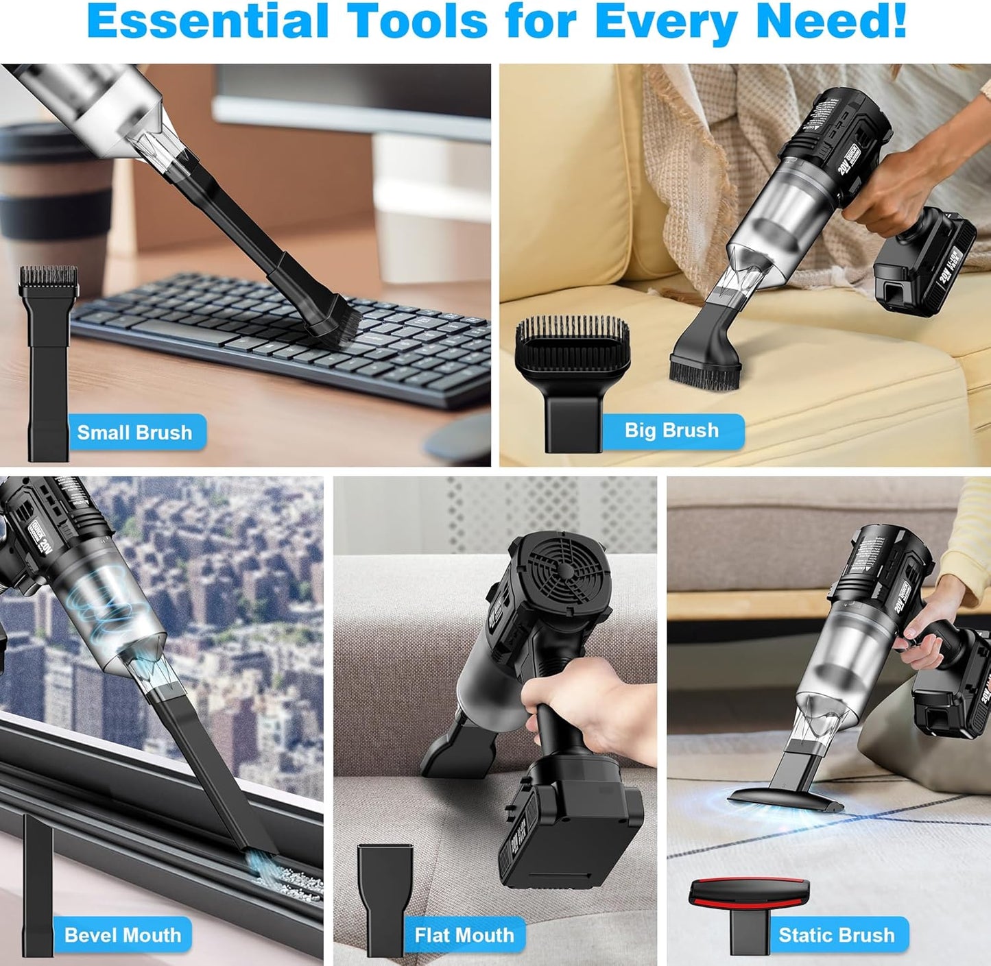 Handheld Vacuum Cleaner Cordless - 35000PA Strong Suction for Car & Home, Car Vacuum Portable Rechargeable Lightweight for Pet Hair with HEPA Filter, Quick Clean in Office/Desk/Couch (Black)