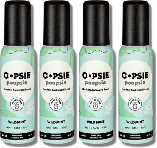 OOPSIE POOPSIE - Wild Mint - Before & After You Go Toilet Spray 2oz - Portable Odor Eliminator - 4 Pack