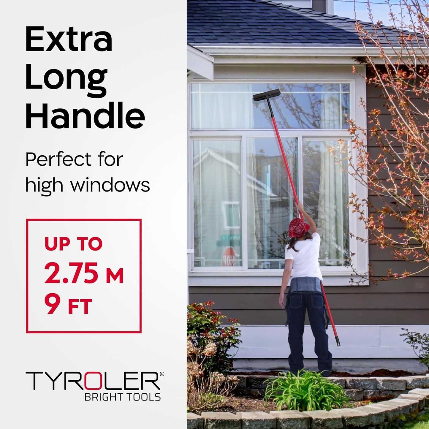 Tyroler Professional Window Squeegee for Home, 12"-110" Long Squeegee for Window Cleaning, 2-in-1 Window Cleaning Squeegee Kit, Indoor & Outdoor Window Cleaner Tool for High Windows & Glass (12"-110")