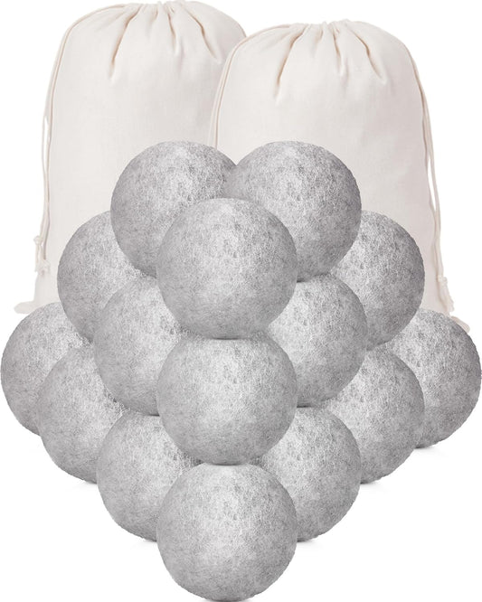 Kenning 26 Pieces Wool Dryer Balls Set, 24 Reusable Dryer Balls with 2 Muslin Bags Fabric Softener for Clothes Laundry Anti Wrinkle Anti Static Saving Energy and Time(Gray)