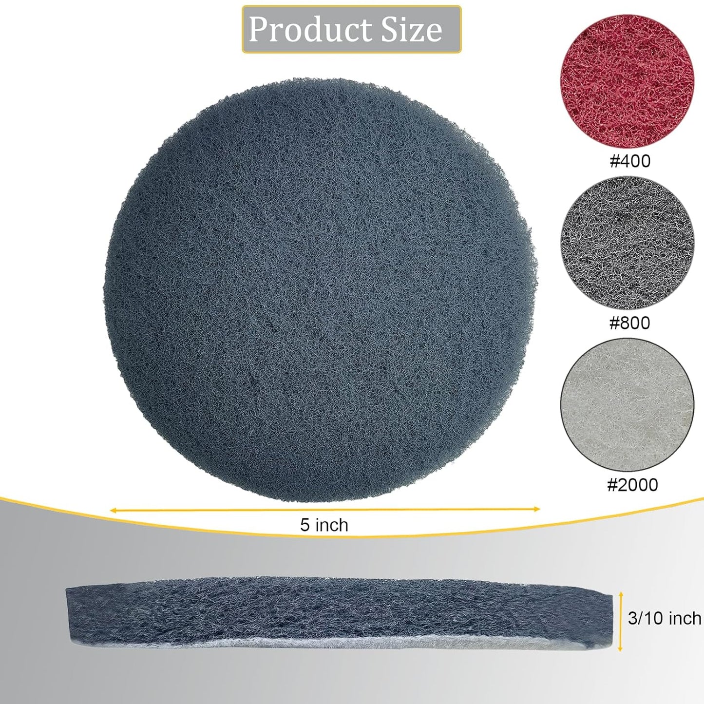 15 PCS 5 Inch Hoop and Loop Multipurpose Scrubber Scouring Pads - Flocking Scuff Pads, 400 800 2000 Grits Conditioning Discs Polishing Pads for Furniture Automotive Cleaning, Rust Removal