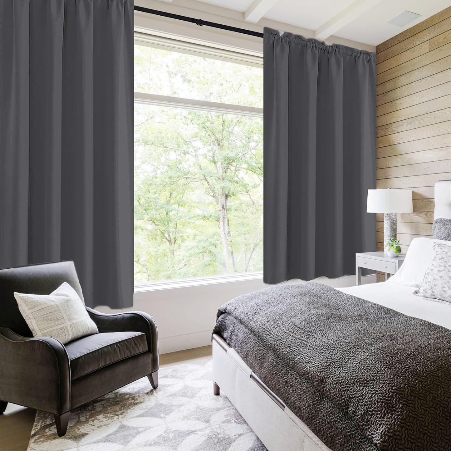 DWCN Bedroom Curtains Blackout Drapery Panels 54 Inch Length 2 Panels Set, Three Pass Microfiber Thermal Insulated Energy Saving Rod Pocket Window Treatment Drapes (W52 x L54 Inch, Dark Grey)