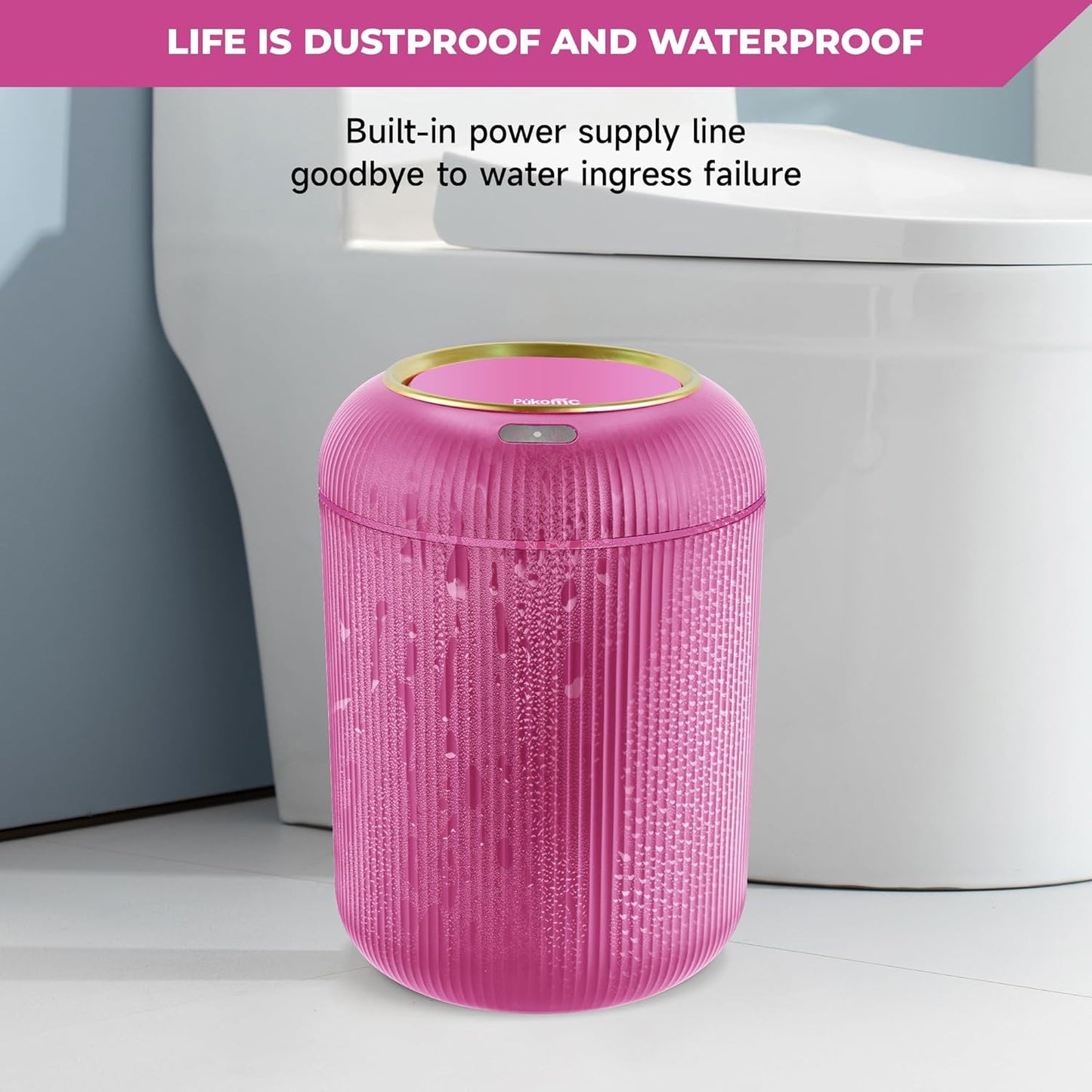 Pukomc Smart Sensor Wastebasket, Convenient and Hygienic Easy to Use, Technology Sensor Waterproof Wastebasket Plastic Trash can for Kitchen, Bathroom, Bedroom, Living Room, Office and Outdoor Pink