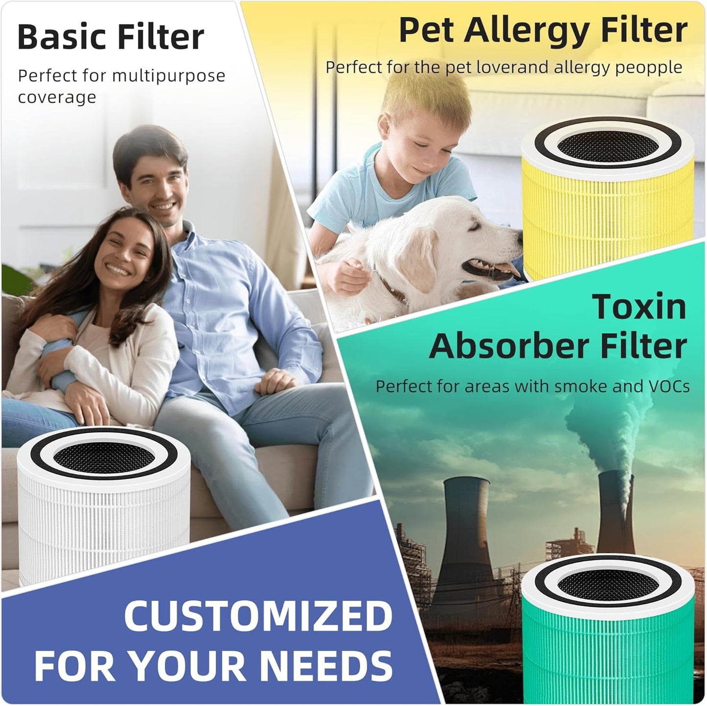 240 True HEPA Toxin Absorber Replacement Filter 14 for Puro 240 Air Purifier,3-in-1 High-Efficiency HP-14 with Activated Carbon Filter,2 Pack,Green