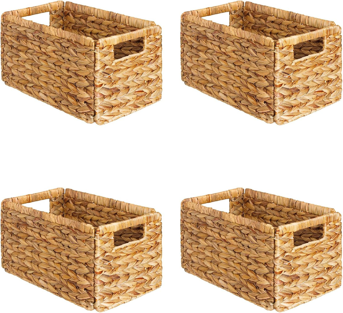 SpaceAid 4 Pack Wicker Basket, Storage Baskets for Organizing, Woven Rattan Basket with Handles for Shelves, Water Hyacinth Large Cube Organizer Storage Bin, 13x8.2x7 inch, Natural