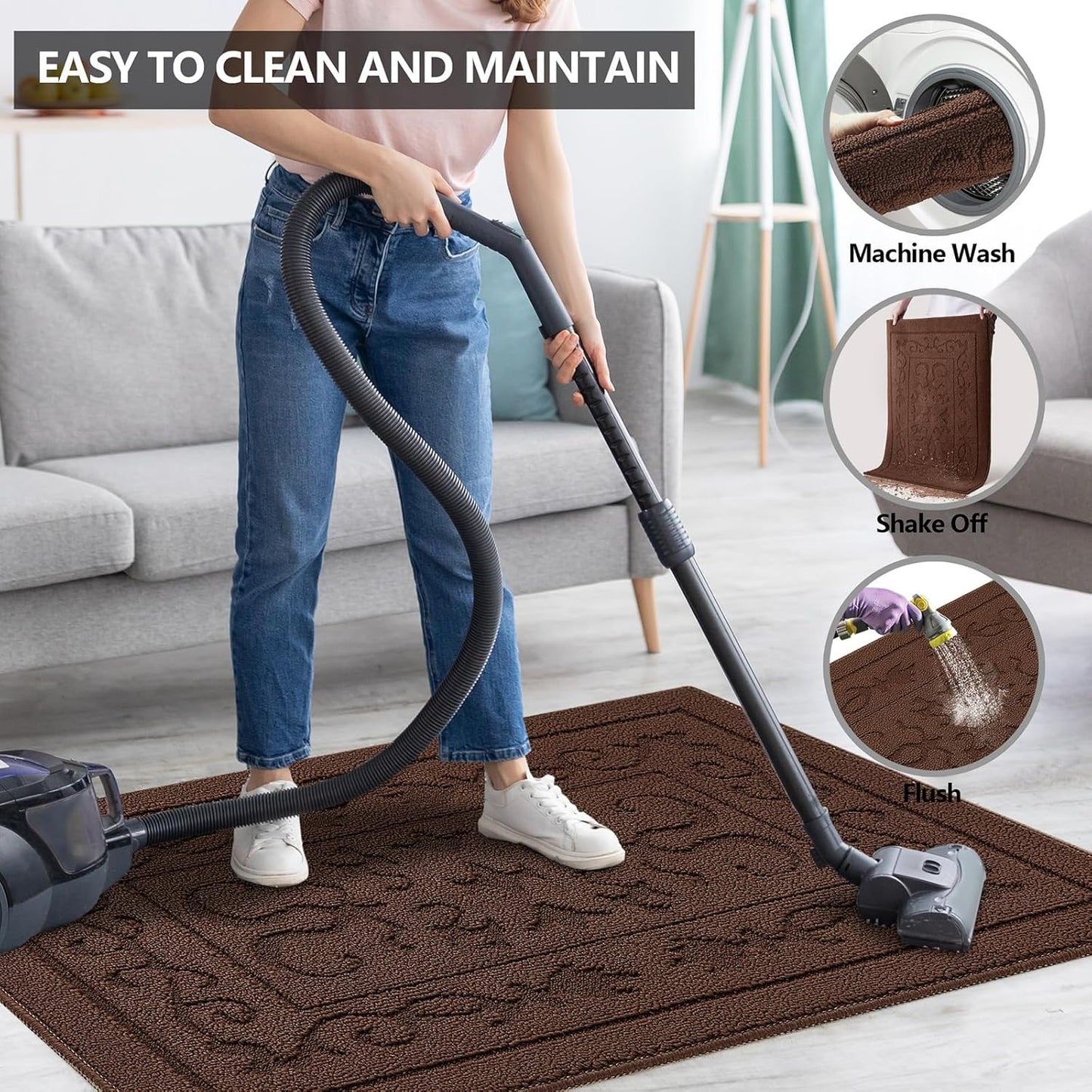 FONEYI Indoor Door Mat 36" x 59", Dirt Trapper Door Mats Non-Slip Entryway Rugs Washable, Absorbent Resist Dirt Welcome Mat, Low Profile Inside Floor Mats for Front Back Door and Entryway, Coffee