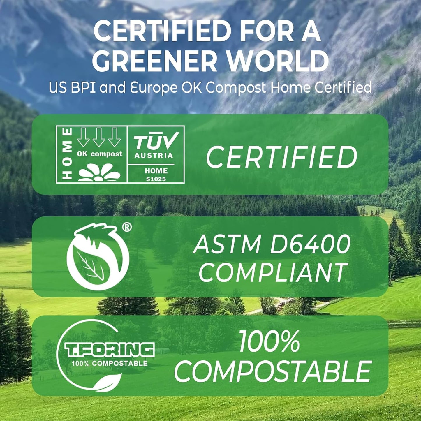 Small Compost Bags 2.6 Gallon - 80 Count 0.8 Mil Thick Compostable Trash Bags for Countertop Bin, ASTM D6400, US BPI, CMA and Europe OK compost HOME Certified