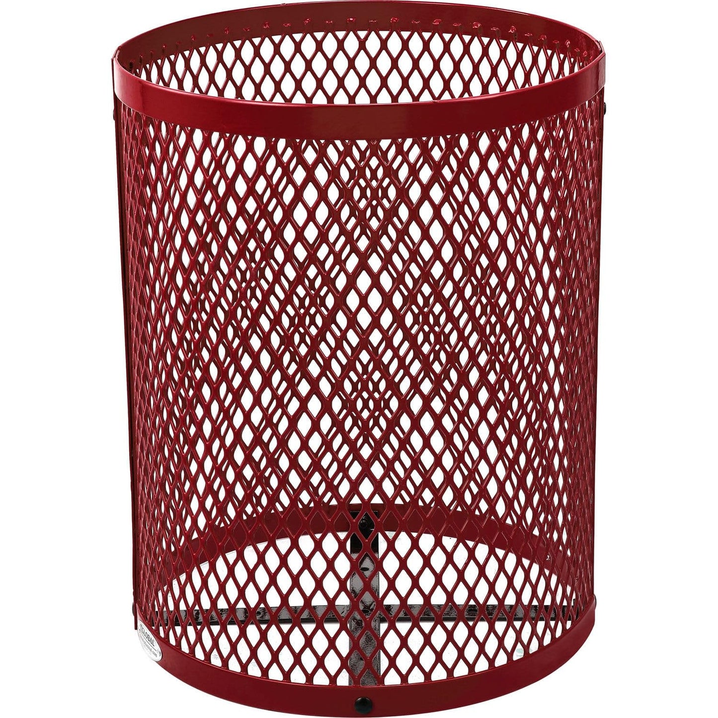 Global Industrial Outdoor Diamond Steel Trash Can with Flat Lid and Plastic Liner, 36 Gallon Capacity, Red, Thermoplastic Coating, 23-1/2" Diameter, 30" H
