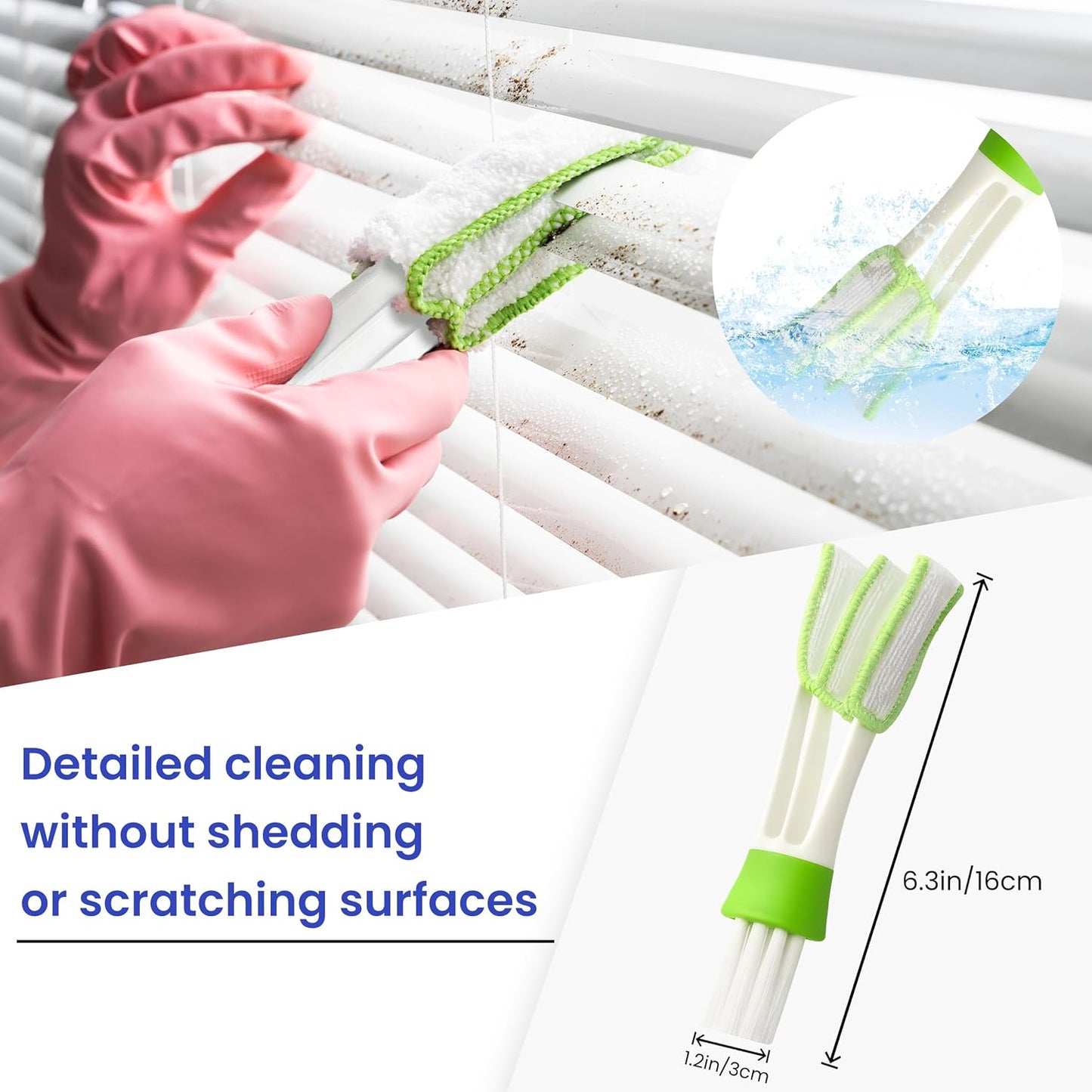 Blind Cleaner Duster Tool - 4 Pcs 7 Fingers Anti-Shedding Window Blind Cleaner Tool and 4 Pcs Air Vent Cleaner, with High-Density Microfiber Fleece and Ergonomic Handle, Detachable and Washable