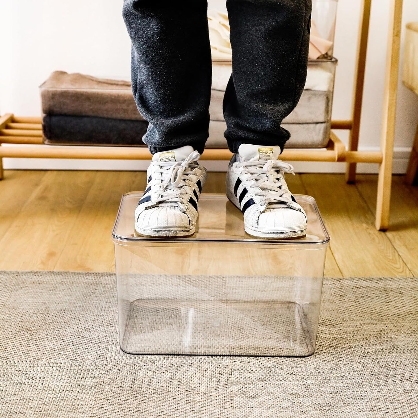 4-Piece Set,Plastic Storage Bin with Lid,Large Storage Containers,Stackable Lidded Storage Boxes for Cabinets, Clothes, Toys, Books (clear 4XL)