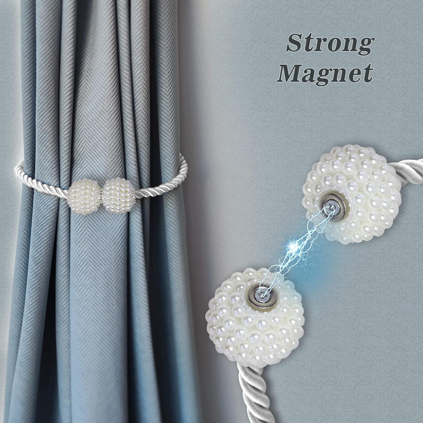 Hion Magnetic Curtain Tiebacks White 2pcs, Curtain Tiebacks Buckles Holdbacks Holders Hooks Clip for Home Bedroom Office Decorative Curtain