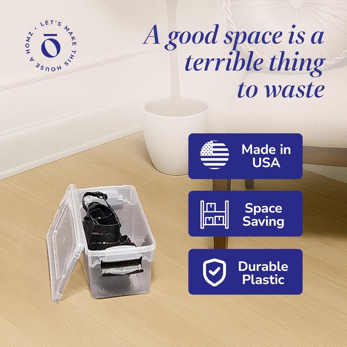 HOMZ 5-Pack Latching Lid, Clear Plastic Storage Organizer Bins, 7.5 Quart, Gray Latch - Stackable Organizing Containers for Home, Garage, and Office