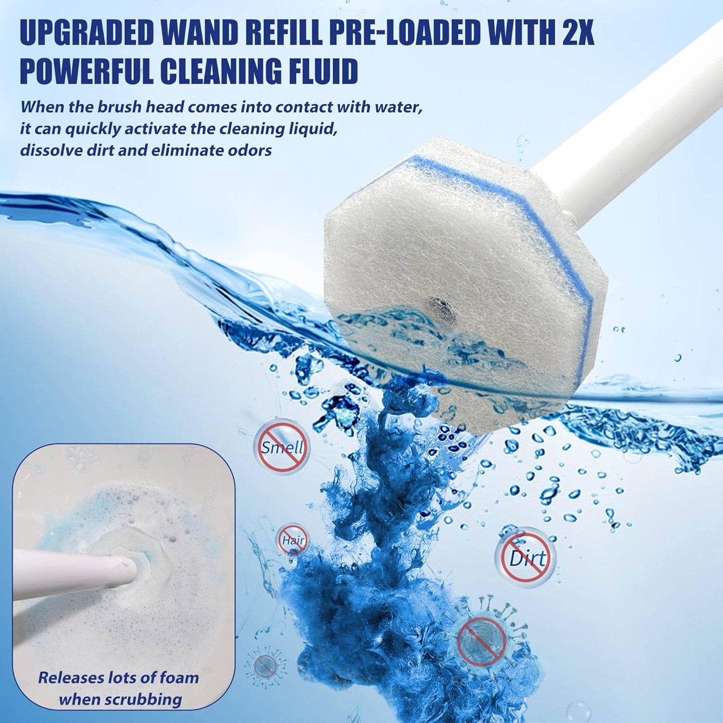 100 Count Disposable Toilet Bowl Wand Refills Prefilled with 2X Cleaning Solution, Compatible with Most Toilet Brush Handles, Not Fall Apart, Fresh Scent,