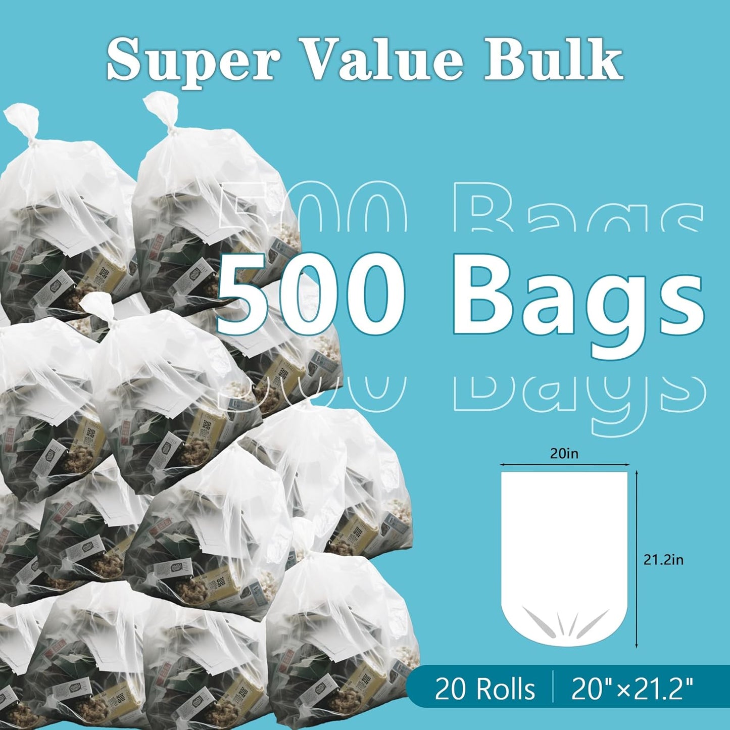 500 Count 5 Gallon Trash Bags, Strong Small Garbage Bags, Bathroom Trash Can Bin Liners, 4-6 Gallon Unscented White Wastebasket Liners for Kitchen Office Toilet and Bedroom