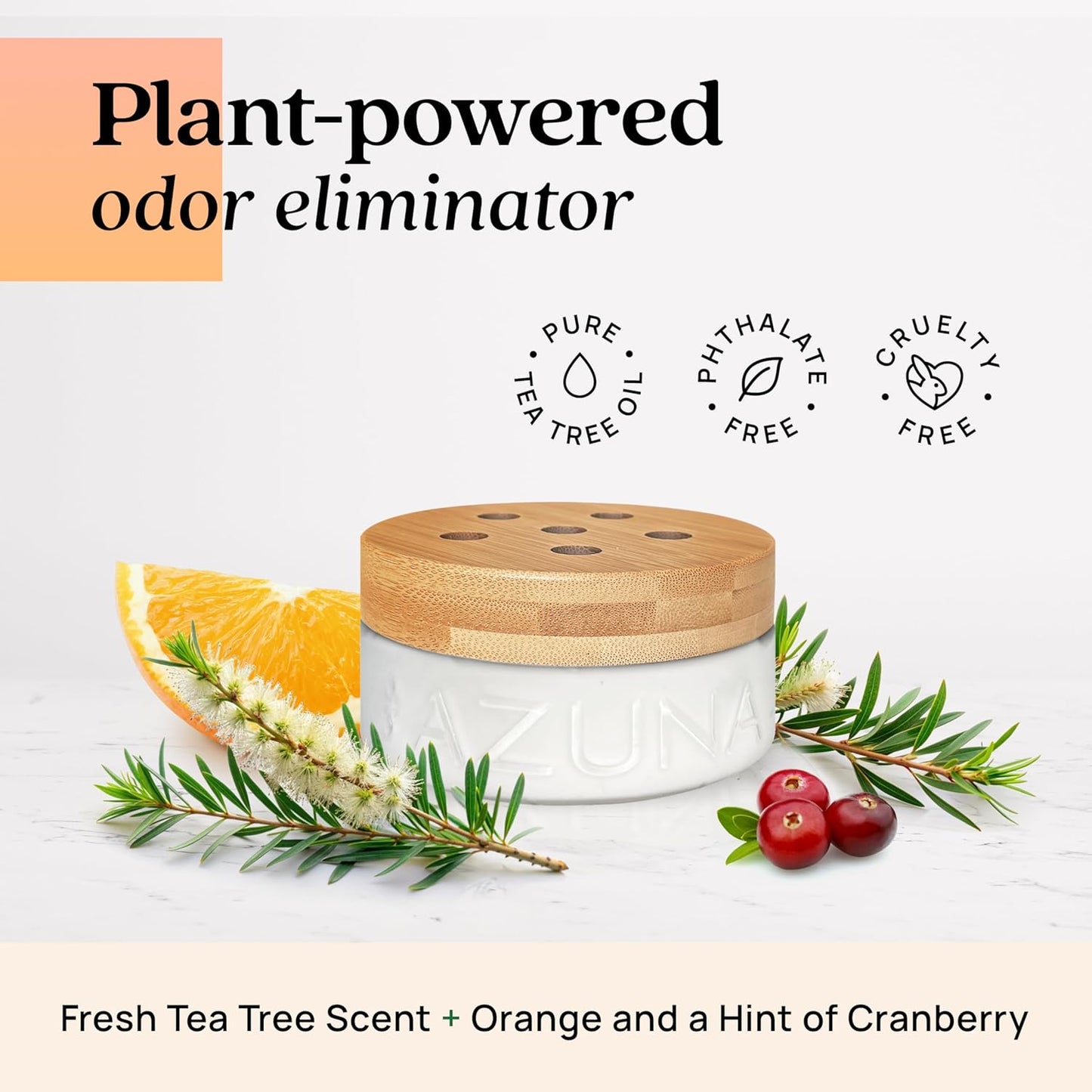 Azuna Air Freshener & Odor Eliminator for Strong Odor | 1 Room Kit Includes (1) Empty Luxe Glass Jar & 8oz Refill with Tea Tree Essential Oil Gel | Simply Citrus | Last 60-90 Days