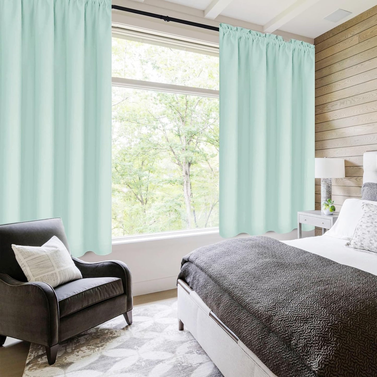 DWCN Blackout Curtains Thermal Insulated, Energy Saving & Noise Reducing Bedroom and Living Room Curtains, Mint Green, W 52x L 63 Inch, Set of 2 Rod Pocket Curtain Panels