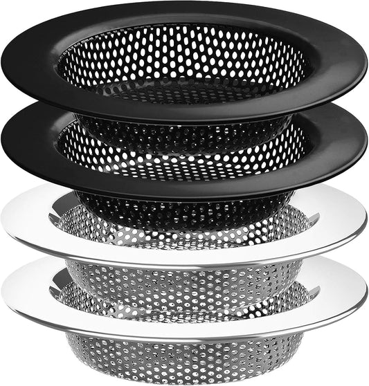 4 Pcs Stainless Steel Mesh Sink Drain Strainer, 4.5" Top / 3" Kitchen Filter Trap Basket with Large Wide Rim, Large Food Catch for Bathroom Bathtub Wash Basin Floor Drain Balcony RV Drain Hole