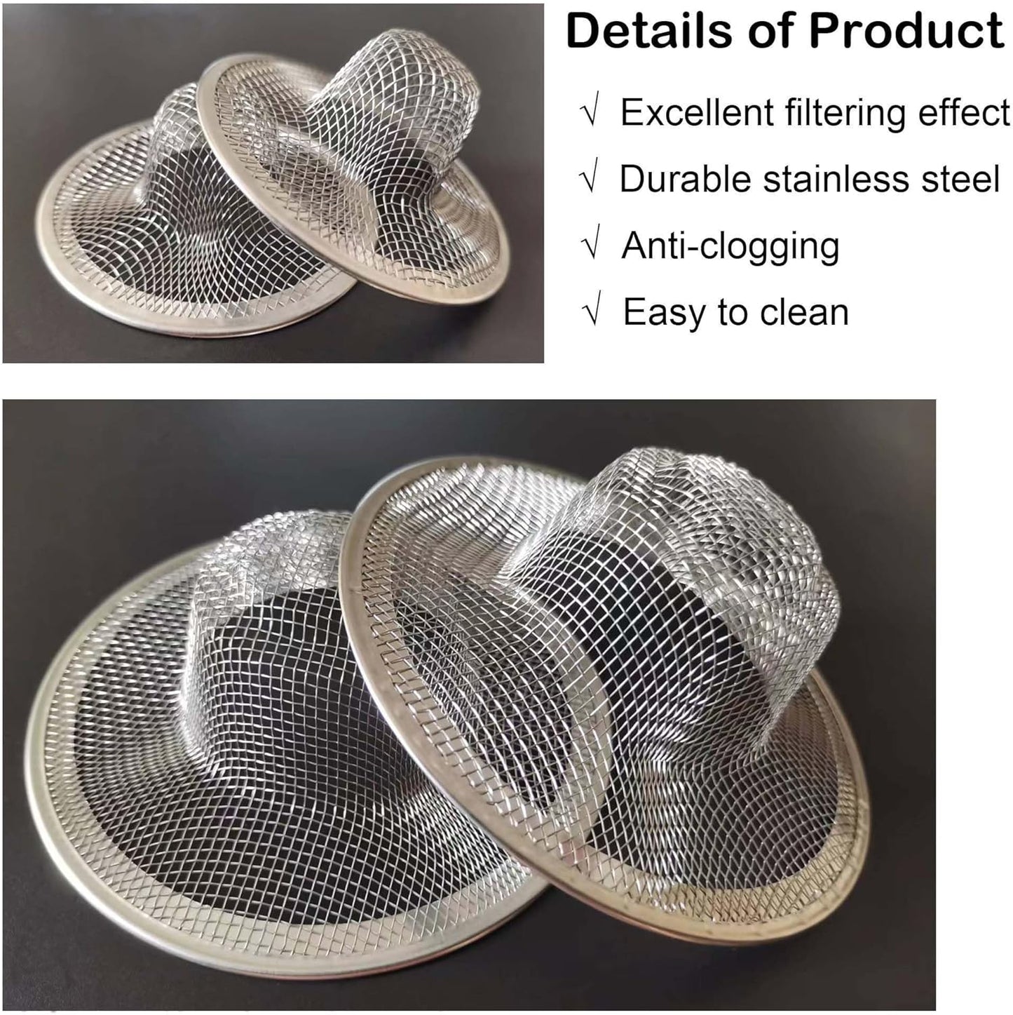 12PCS Stainless Steel Slop Basket Filter Trap, 2.75" & 4.41" Mesh Sink Drain Strainer Screen Bathroom Kitchen, Drain Mesh Basket Cover Hair Catcher for Lavatory RV Shower Floor Utility Drain