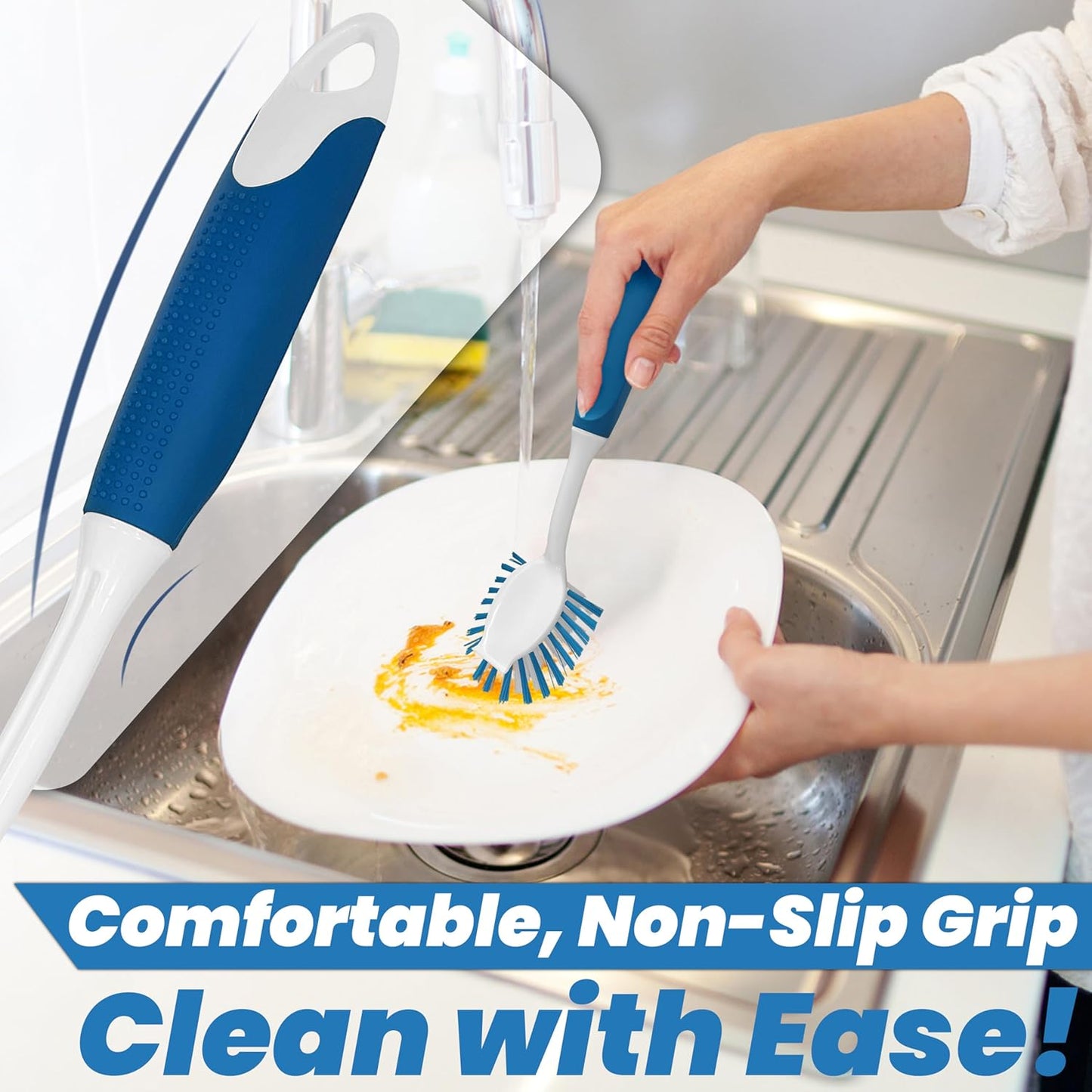 PHYEX 2-Pack Dish Brushes with Scraper, Durable Nylon Bristles Kitchen Scrub Brush, Dish Scrubber with Handle for Pans, Sink, Bathroom