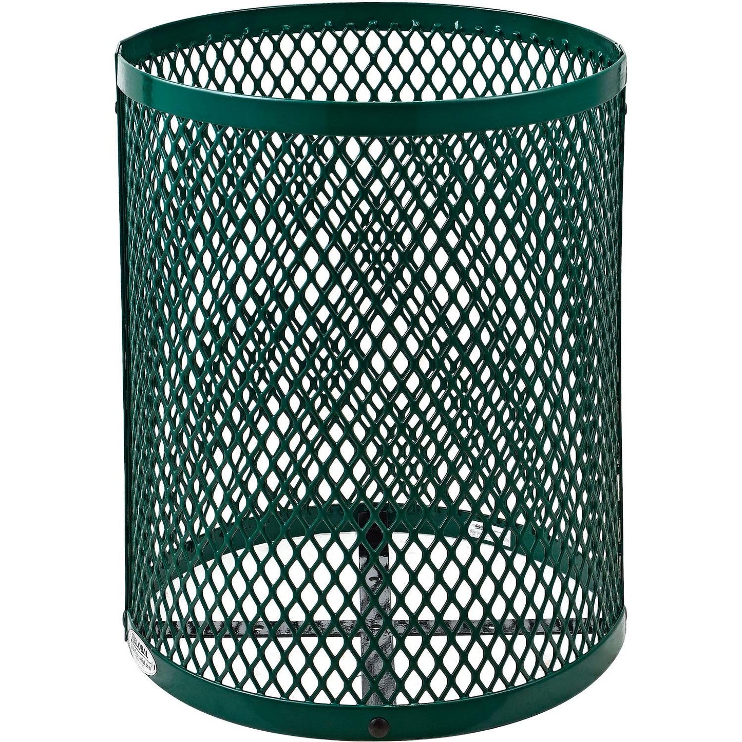 Global Industrial Outdoor Diamond Steel Trash Can with Rain Bonnet Lid and Plastic Liner, 36 Gallon Capacity, Green, Thermoplastic Coating, 23-1/2" Diameter, 40-1/2"H