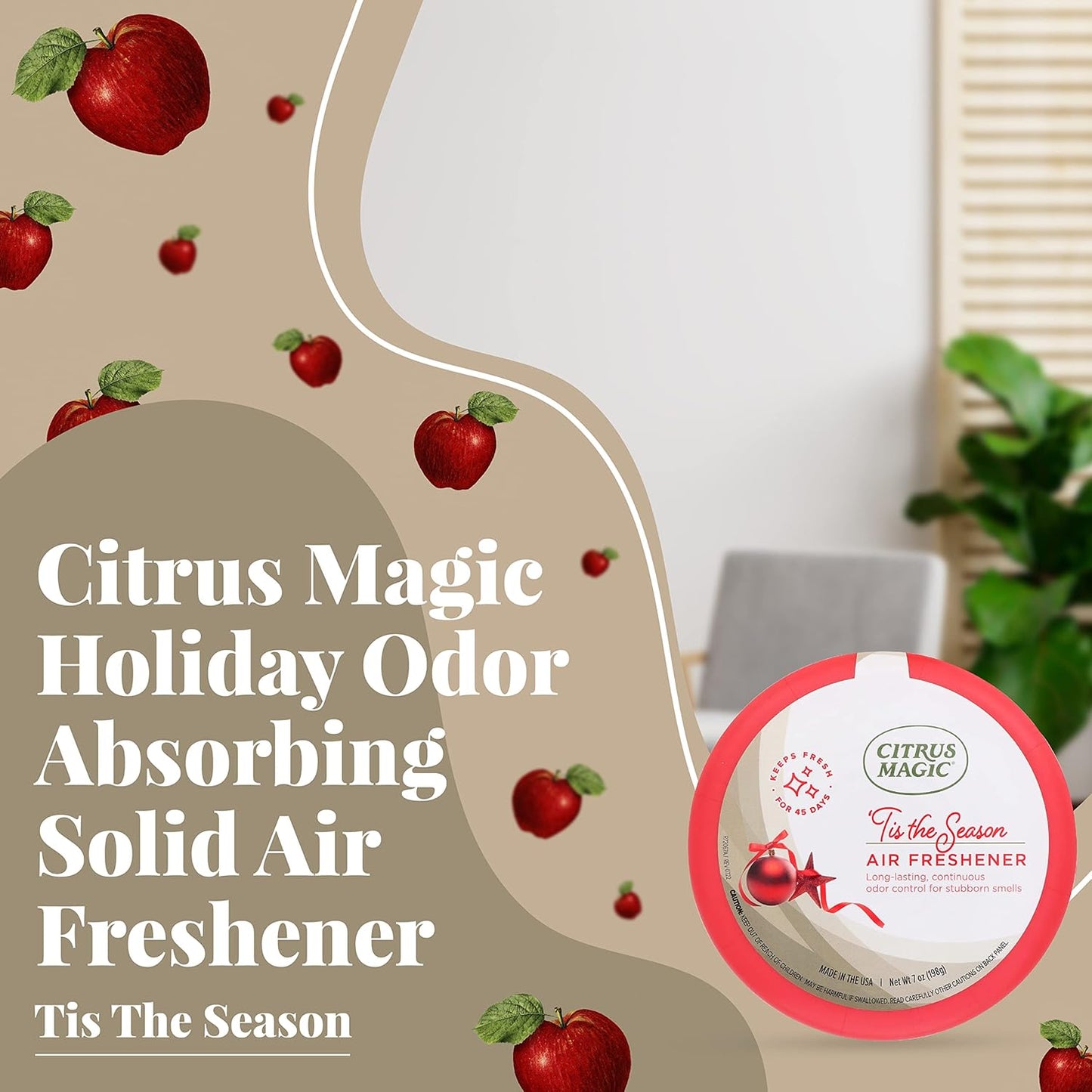 Citrus Magic Holiday Odor Absorbing Solid Air Freshener, 'Tis the Season, 7-Ounce, Pack of 3