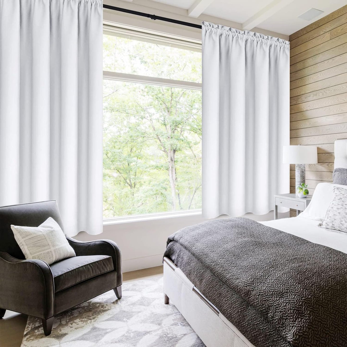 DWCN Blackout Curtains Thermal Insulated Energy Saving Bedroom and Kitchen Curtains Window Treatments, W 38 x L 45 Inch, Set of 2 Greyish White Rod Pocket Drapes